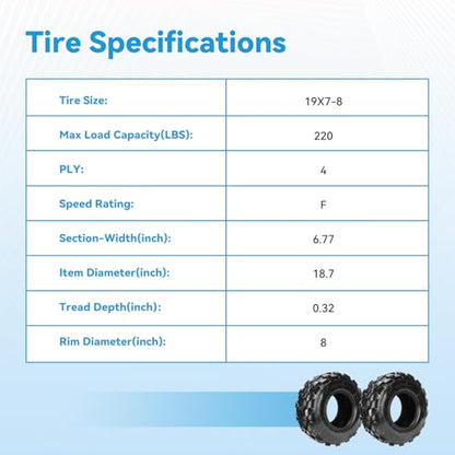 EOPOAYI 19x7-8 Tire 19x7x8 Street Tubeless Compatible with Coleman Mini Bike CT200U BT200X Baja Warrior MB165 MB200 Axis M200 Coolster 110cc 125cc ATV UTV Quad 4 Wheeler Go Kart Replacement Parts 4PR - size: 1 Pack
