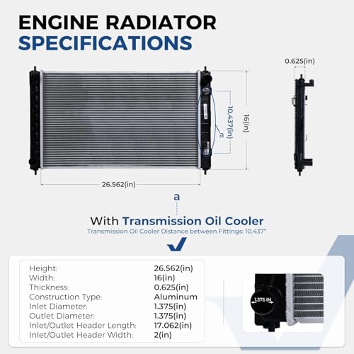 Engine Coolant Radiator Compatible with Nissan Altima 2007-2018 2.5L 3.5L, Maxima 2009-2023 3.5L, Aluminum Radiator with Transmission Oil Cooler, Replace CU2988 2988 OE 21460JA00A - size: CU2988 Radiator
