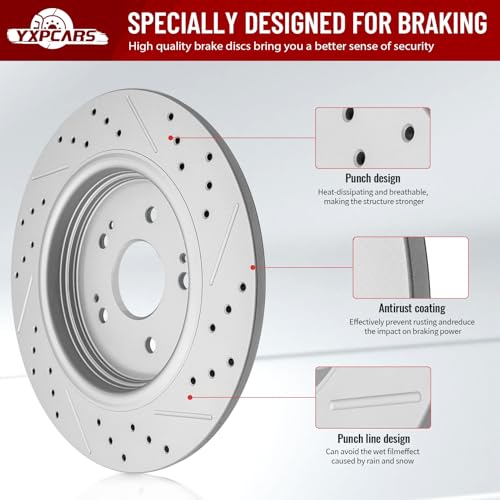 Front & Rear Drilled Slotted Rotors and Ceramic Disc Brake Pads Kit for Toyota Avalon 2019 2020 2021 2022/ Camry 2020 2021