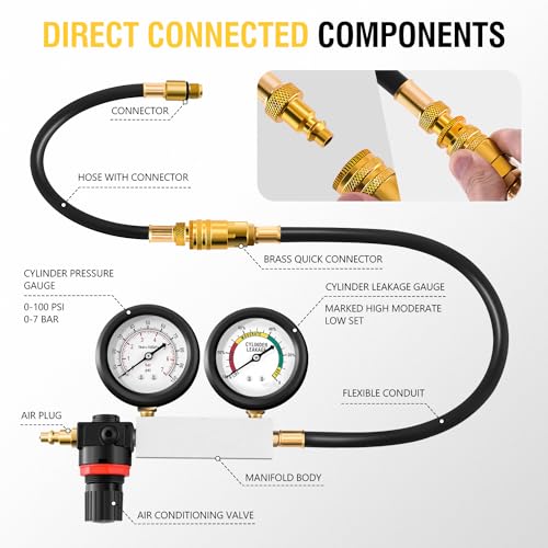DNA Motoring TU-21 Cylinder Leak Down Tester Kit Automotive Engine Pressure Gauges Compression Test Leakage Detector Tool Set, TOOLS-00335 - style: Gauge Compression Tester