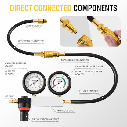 DNA Motoring TU-21 Cylinder Leak Down Tester Kit Automotive Engine Pressure Gauges Compression Test Leakage Detector Tool Set, TOOLS-00335 - style: Gauge Compression Tester
