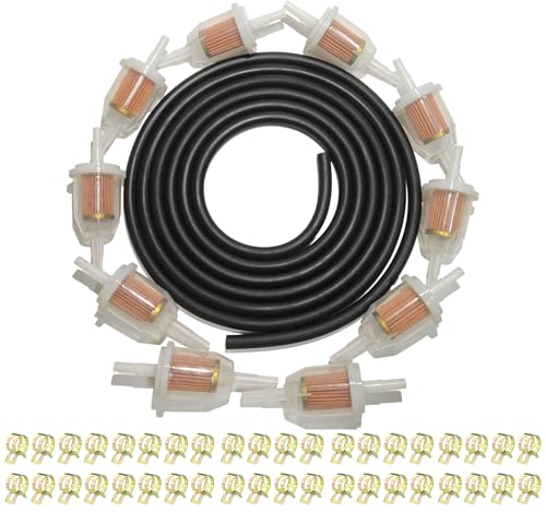 1/4 Fuel Line Hose & Inline Fuel Filter Combo: 40 Clamps for Automotive, Riding Mower, Mini Bike (Fits Kawasaki, Cub Cadet, Edelbrock) - size: 10Ft+10Fuel filter+40Clamps