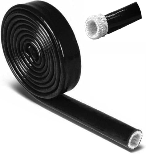 Fuel Line Heat Shield Insulation Heat Shielded Fire Fire Sleeve Silicone Coated Fiberglass Heat Protection for Automotive Hose Lines & Electrical Wiring-（Black 1/2" ID x5FT） - color: Black, size: 1/2" ID x 5FT