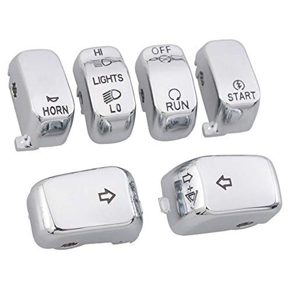 Motorcycle Hand Control Switch Button Cover Cap Kit Fit for Harley 1996-2017 VRSC Sportster,1996-2013 XL & XR,1996-2011 Dyna,1996-2010 Softail and 1998-2001 Road King Models,6pcs (Chrome) - color: Chrome