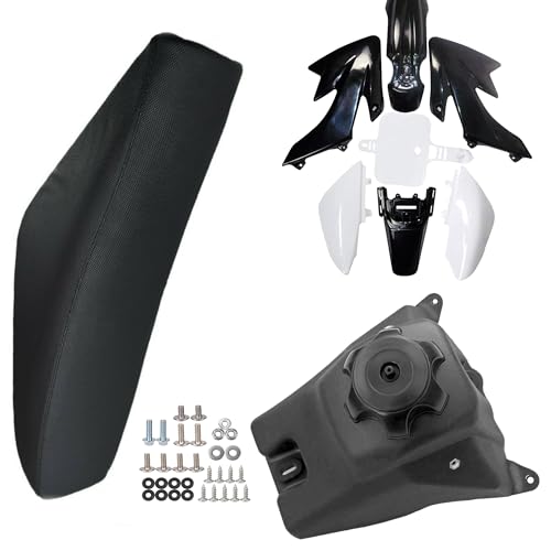 Durable ABS Plastics Kit with High Elasticity Black Tall Seat & Fuel Gas Tank for CRF50F XR50R CRF XR 50 SSR Chinese 110cc 125cc Dirt Pit Bike Body Work Fairing Kit & Bolts (B/W) - color: B/W