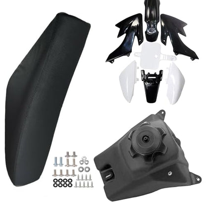 Durable ABS Plastics Kit with High Elasticity Black Tall Seat & Fuel Gas Tank for CRF50F XR50R CRF XR 50 SSR Chinese 110cc 125cc Dirt Pit Bike Body Work Fairing Kit & Bolts (B/W) - color: B/W