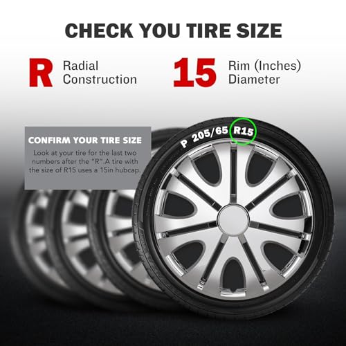 15inch Wheel Guards – (4 Pack) Hubcaps for Car Wheel Cover - color: 5082-Chrome-15