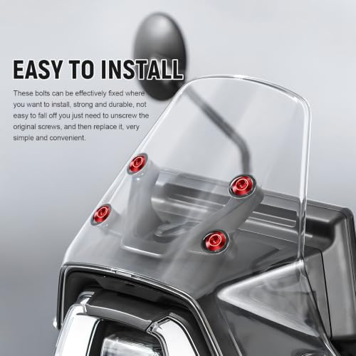 10PCS Motorcycle Windshield Bolt Kit, M5 Motorbike Fairing Bolts Nuts (Red) - color: Red