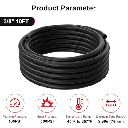 3/8 Heater Hose, 3/8" Coolant Radiator Hose SAE 20R3 Black 10FT - size: 3/8 10FT