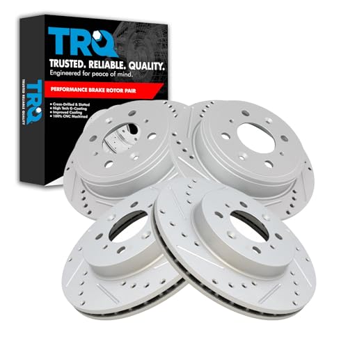 TRQ Performance Front and Rear Brake Rotor Set G Coated Drilled and Slotted - style: BRA13966