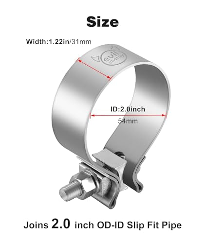 EVIL ENERGY 2.0 Inch Exhaust Clamp,Narrow Band Muffler Clamp Stainless Steel for Pipes,Mufflers,Catalytic Converters 2PCS - size: 2.0 inch