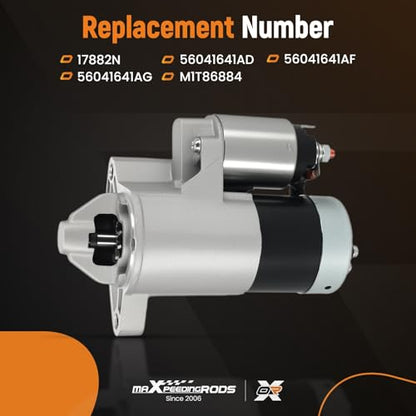 maXpeedingrods 17882N Starter Motor for Jeep Liberty 2003 2004 2005, V6 3.7L, 12V 1.2KW 10 Teeth Clockwise, Replace# 56041641AF, 56041641AG, M1T86884 - style: 17882N