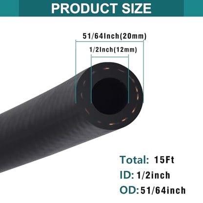 1/2 Inch ID Fuel Line Hose - 15FT Fuel Line with 10PCS Hose Clamps,300PSI High-Pressure Fuel Line for Automotive Fuel Systems Engines - size: 1/2" ID-15Ft