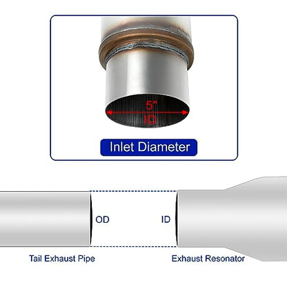 Exhaust Resonator 5" Inlet 5" Outlet Muffler 18" inch Overall - size: 5" Inlet 5" Outlet 18" Overall Length