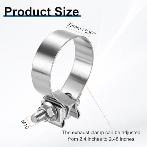 HARFINGTON 410 Stainless Steel Exhaust Clamp 2.48" Butt Joint Narrow Band Muffler Seal Exhaust Narrow Lap Butt Clamps for Pipes Muffler Converters System Repair, Silver - size: Range 63-71 mm, Band Width 22mm