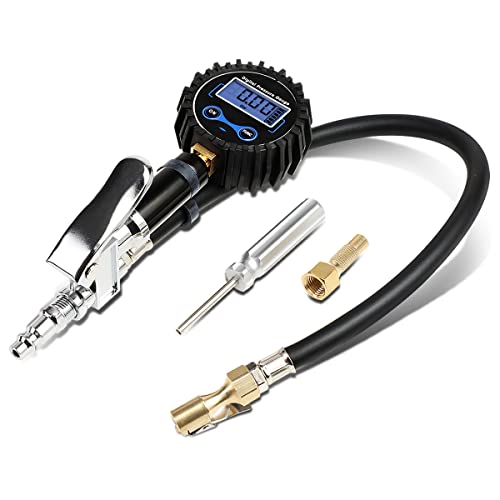 DNA Motoring Digital Tire Inflator 2.5" Pressure Gauge, 200 PSI Air Chuck, Compressor Accessories Heavy Duty, w/ 18in Rubber Tube & Quick Connect Coupler, TOOLS-00084