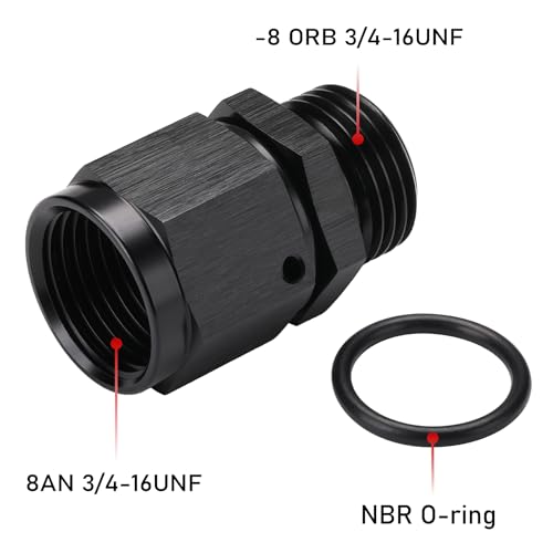 8AN Female Flare Swivel to 8AN -8 ORB Male O-ring Boss Fuel Rail Fitting Adapter Straight Aluminum Black - color: Black, size: 8AN Female to -8 ORB Male