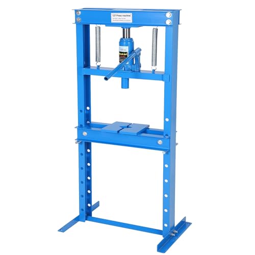 12 Ton H Frame Hydraulic Shop Press,Garage Floor Press with Adjustable Height Stamping Plates,Built in Relief Valve for Bending Straightening Bearings u Joints Car Repair Blue - color: Red