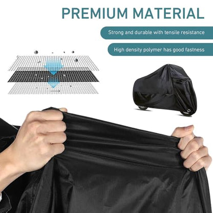 Bike Cover Waterproof Outdoor, Motorcycle Cover, 190T Polyester Waterproof Protect from Rain Dust UV, All-Season Protection Vehicle Shield, Motorbike Shield with Lock-Holes & Storage Bag