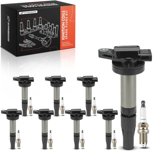 A-Premium Set of 8 Ignition Coil Pack and Iridium Spark Plugs - color: Black