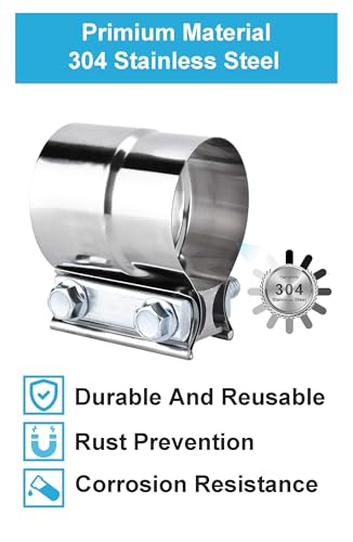 3.0 Inch Exhaust Clamps,DecoHongDi Lap Joint Exhaust Band Muffler Pipe Repair 304 Stainless Steel 2 Packs - size: 3.0 inches