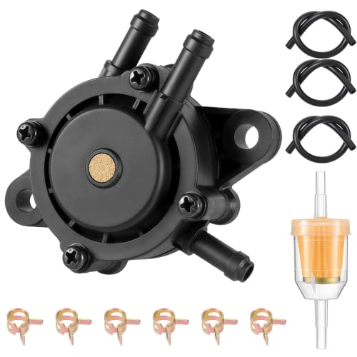 Fuel Pump Compatible with Kohler Briggs and Stratton Mikuni, Premium Fuel Pump for Lawn Mower Cub Cadet Golf Cart Club Car Fit John Deere Kawasaki Yamaha 808492 808656 with Filter and Oil Hose