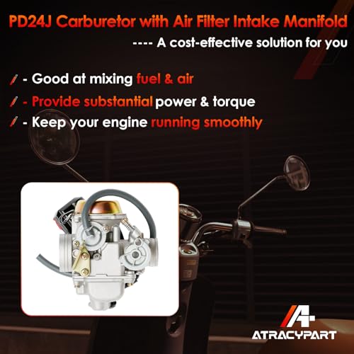 PD24J Carburetor 24mm, Fit for GY6 125cc 150cc 4 Stroke Scooter Engines - size: Carburetor with Intake Manifold