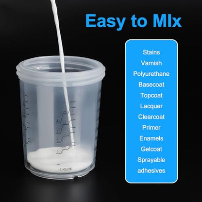 Mini Disposable Paint Mixing Cups 6 Ounce(165ml) with Lid, 30 Pack Paint Cup,125-Micron Filter, 2 Hard Cup with Retainer Ring, 20 Plugs, 1 Stirrer, 1 Seal Tape,10 Paint Strainers Paper Cone