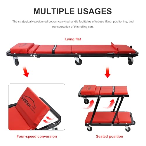 48" 2 in 1 Folding Rolling Garage Shop Creeper Roller Seat, Work Stool with 350Lbs Capacity