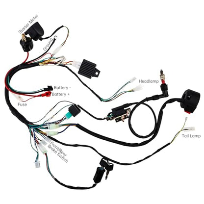 Windance 8PCS Complete Electrical Wiring Harness Kit with CDI Solenoid Relay Rectifier Ignition Switch Ignition Coil for Most 50CC-125CC Chinese 4 Stroke Motorcycle ATV Quad Dirt Bike