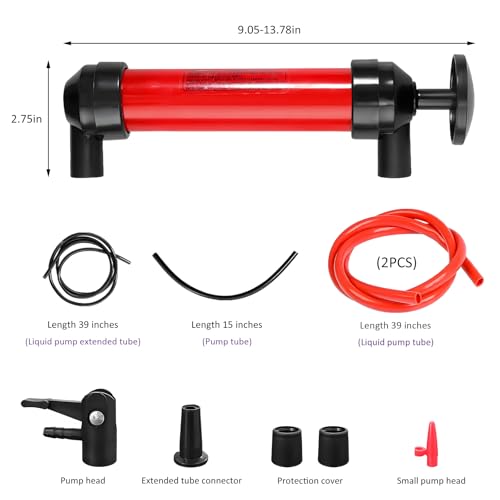 Sun Walker Car Siphon Fluid Transfer Pump, Multi-Use Manual Fuel Extractor Liquid Suction Tool Kit, Universal Hand Inflation Pump for Gas Oil Gasoline Water, Car Accessories