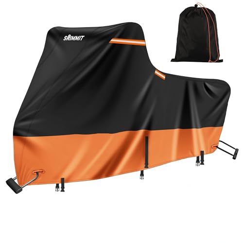 Motorcycle Cover Outdoor, 420D Heavy Duty, 5 Reflective Strips, 2 Air Vents, Waterproof Scooter Cover (2XL 96"x 43.3"x 55" Black & Orange) - color: Black & Orange, size: 2XL(96"x43.3"x55")