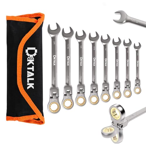 8PCS Flex Head Ratcheting Wrench Set, SAE 1/4"-3/4", 72-Tooth CR-V Steel with Rolling Pouch for Automotive Repair & Mechanics - size: SAE