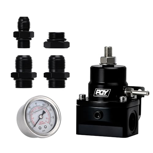 EFI Fuel Pressure Regulator Kit AN8 Feed AN6 Return + 0-160PSI Gauge - color: dark black