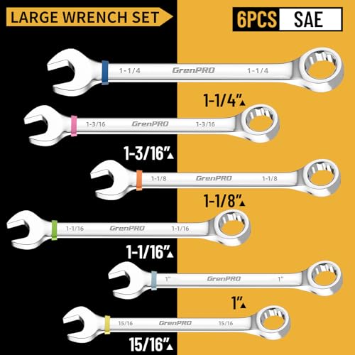 GRENPRO 7PC SAE Large Combination Wrench Set 15/16" To1-1/4 With Color Ring - style: SAE Wrench Set Large With Color Ring