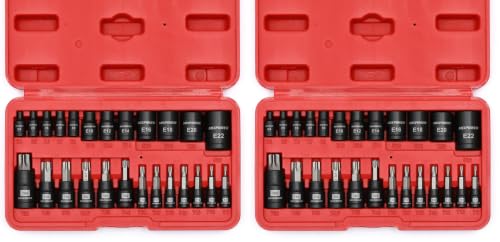 MIXPOWER 25 Piece Torx Bit and Socket Set, 13 Star Bits (T8- T60) & 12 E-Torx Sockets (E4-E22), Professional Grade Auto & Motorcycle Mechanic Set (Pack of 2) - size: T8-T60,E4-E22(25PCS) (Pack of 2)