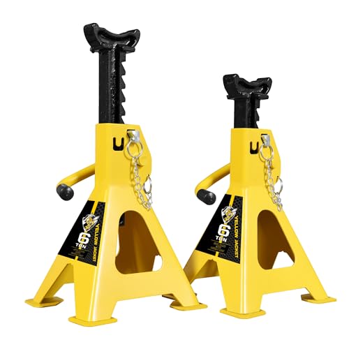 YELLOW JACKET Jack Stands 6 Ton with Double Locking and Large Foot Base for Lifting SUVS, Heavy Duty Steel, 13000 lb Capacity, 1 Pair, Yellow - color: yellow, size: 6 ton double locking and upgraded base