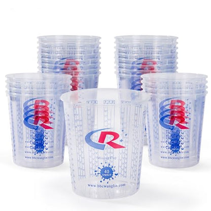 Paint Mixing Cup 40 Ounce, Accurate Measurements in Ratios and OZ. and ML, 100PCS Plastic Graduated Measuring Cups with 12PCS Lids for Paint, Resin, Epoxy, Acrylic, Pigments, Art - color: 100 Cups + 12 Lids