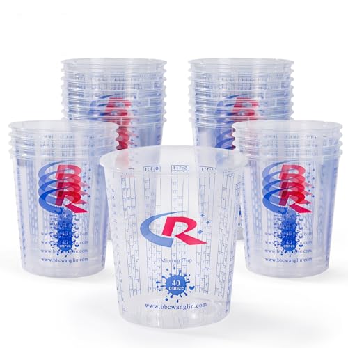 Paint Mixing Cup 40 Ounce, Accurate Measurements in Ratios and OZ. and ML, 100PCS Plastic Graduated Measuring Cups with 12PCS Lids for Paint, Resin, Epoxy, Acrylic, Pigments, Art - color: 100 Cups + 12 Lids