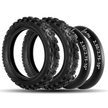 (2 Set) 2.5-10" Off-Road Tire and Inner Tube Set - Dirt Bike Tire with 10-Inch Rim and 2.5/2.75-10 Dirt Bike Inner Tube Heavy Duty Compatible with Honda CRF50/XR50, Suzuki DRZ70/JR50 and Yamaha PW50