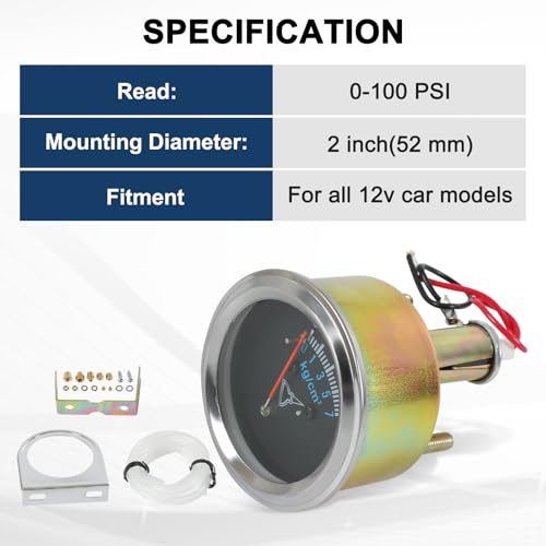 7-153 Oil Pressure Gauge Kit 0-100 PSI Universal Fit 12V DC Chrome Black