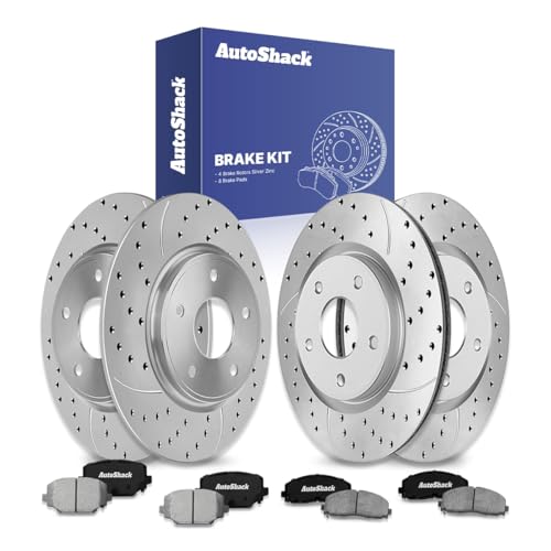 AutoShack Front Vented & Rear Solid Silver Zinc Coated Rotors & Pads - style: SilverShiled Pro & Pad