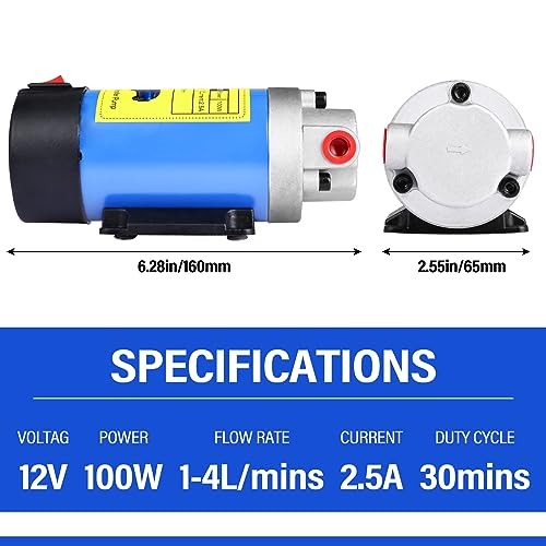 Oil Extractor Pump 12V 100W, Engine Oil Transfer Change Pump, Portable Electric Self-Priming Gear Pump Oil Change Pump with Tubes for Car Motorcycle RV ATV and Boat