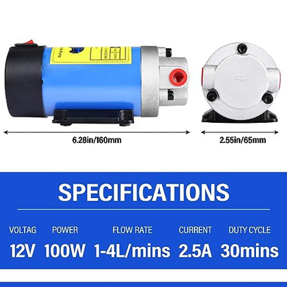 Oil Extractor Pump 12V 100W, Engine Oil Transfer Change Pump, Portable Electric Self-Priming Gear Pump Oil Change Pump with Tubes for Car Motorcycle RV ATV and Boat