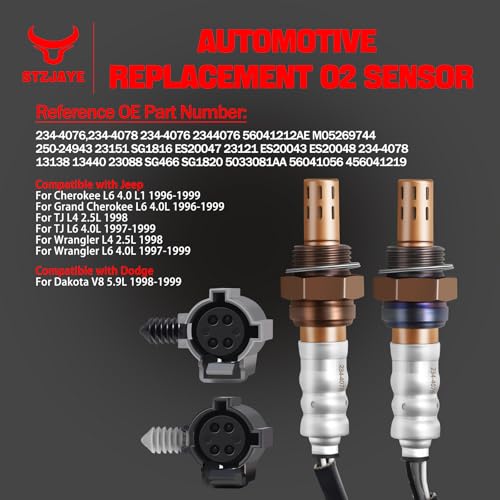 2Pack 234-4076 with 234-4078 Oxygen O2 Sensor Upstream and Downstream for Cherokee Grand Cherokee Jeep Wrangler 4.0L (234-4076 234-4078)