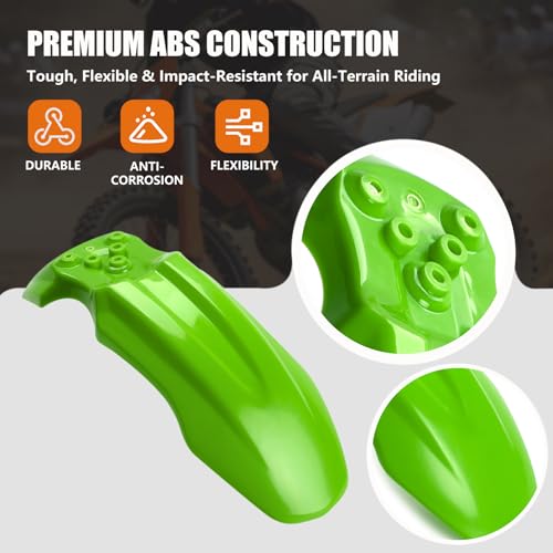 Dirt Bike Front Fender for Yozma IN10 Tuttio Soleil 01 MX350/500/650 SX500 KX110 XR70 Ridstar Q20 CRF50 Style with Mounting Bolts Ebike Dirt Pit Bike Wheel Mudguard (Green) - color: Green