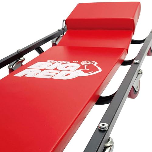 Big RED Torin Rolling Garage/Shop Creeper: 40" Padded Mechanic Cart with Adjustable Headrest and 6 Casters, Red