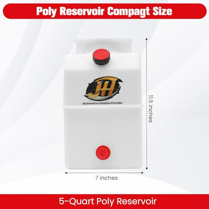 5 Quart Poly Power Unit Reservoir for Hydraulic Systems, Polyethylene Flat Bottom Utility Fluid Tank for Dump Trucks Trailers RVs Boats - size: 5 Quart