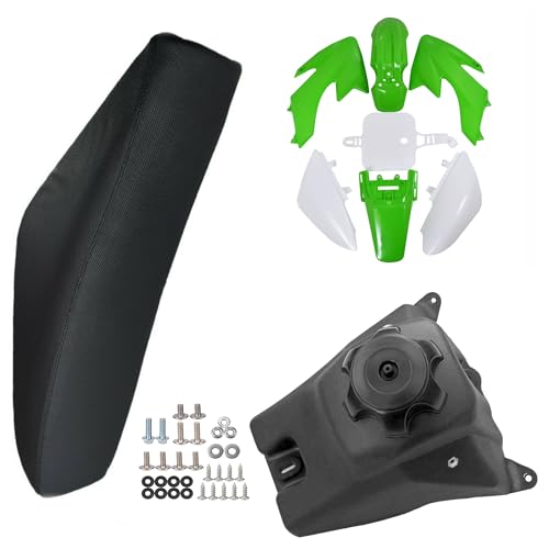 Durable ABS Plastics Kit with High Elasticity Black Tall Seat & Fuel Gas Tank for CRF50F XR50R CRF XR 50 SSR Chinese 110cc 125cc Dirt Pit Bike Body Work Fairing Kit & Bolts (Green) - color: Green