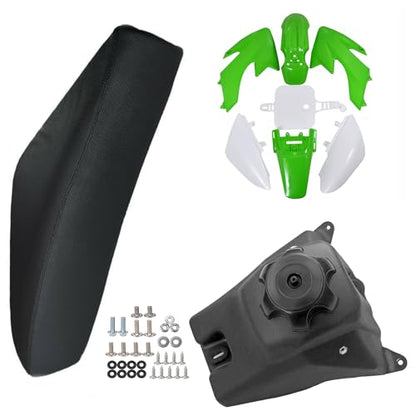 Durable ABS Plastics Kit with High Elasticity Black Tall Seat & Fuel Gas Tank for CRF50F XR50R CRF XR 50 SSR Chinese 110cc 125cc Dirt Pit Bike Body Work Fairing Kit & Bolts (Green) - color: Green